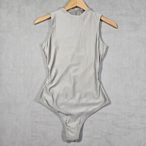 Skims Disco Sleeveless Bodysuit Size S Mock Neck Zipper Back Stretch Casual Top